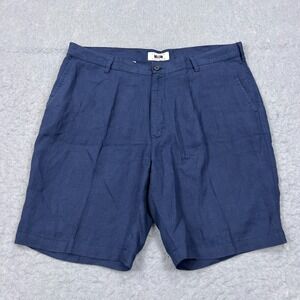 Joseph Abboud Shorts Mens 40 Navy Blue 100% Linen Pleated Lightweight Resort 10"